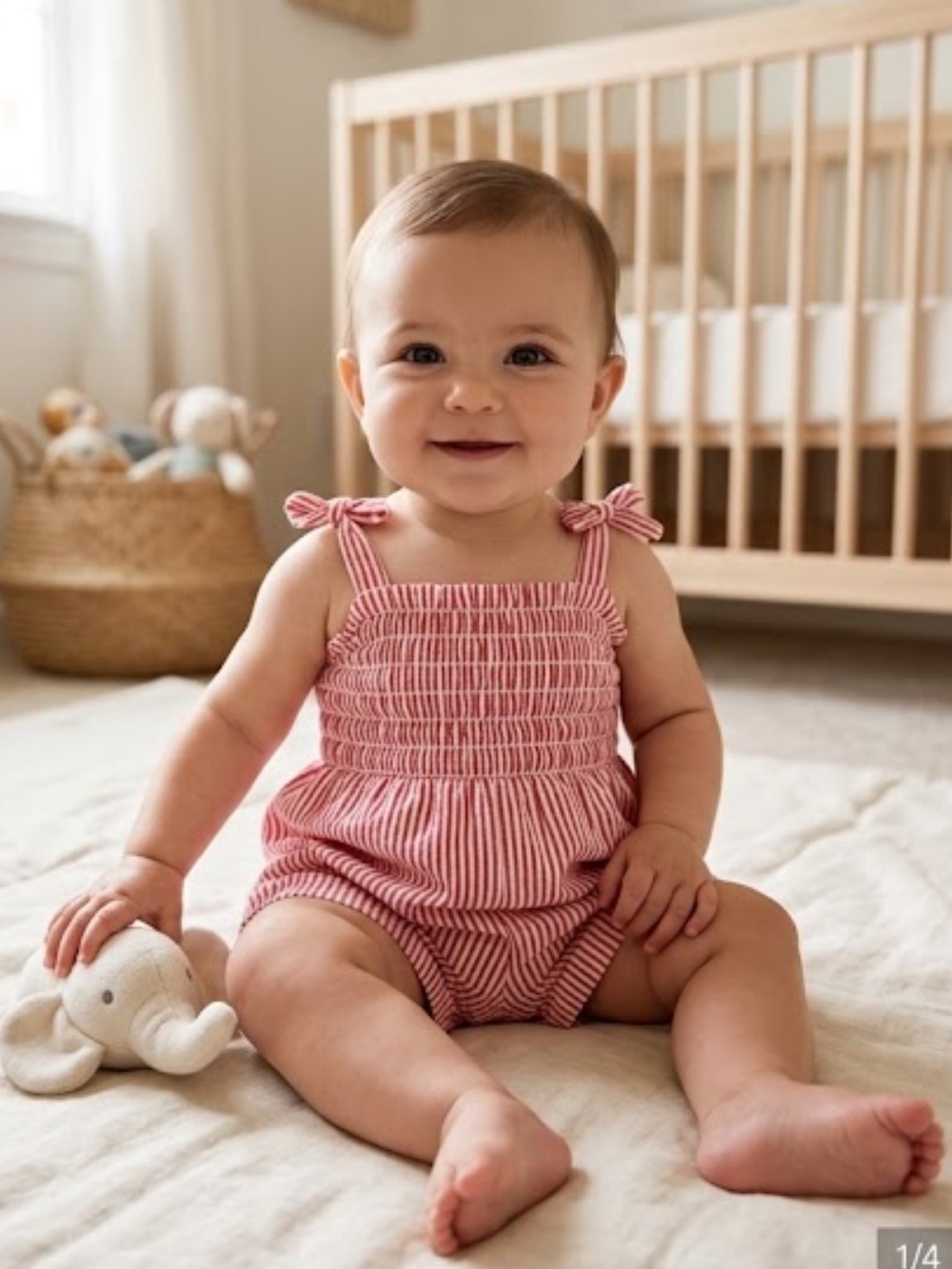 Cat & Jack Red and White Striped Smocked Romper